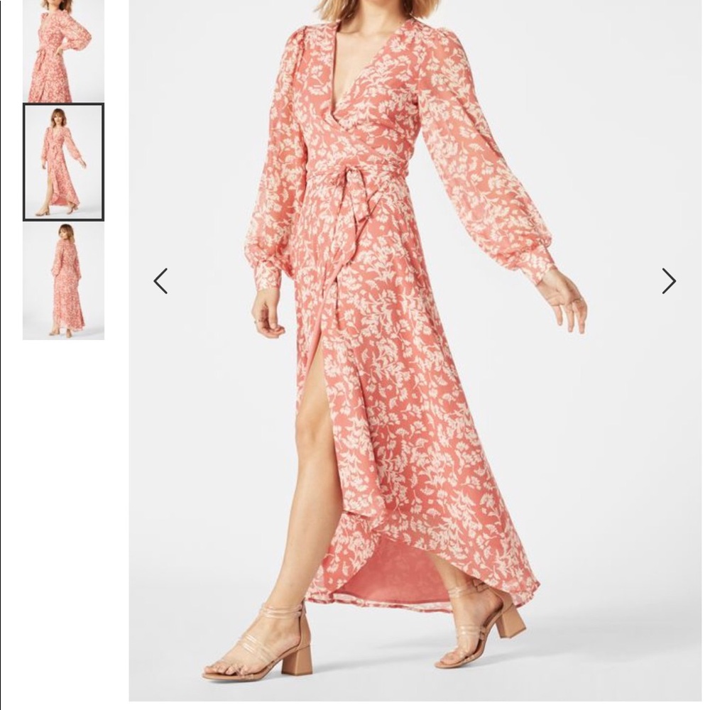 shoedazzle New Ladies Faded Rose floral long sleeve wrap Maxi Dress Barbie core